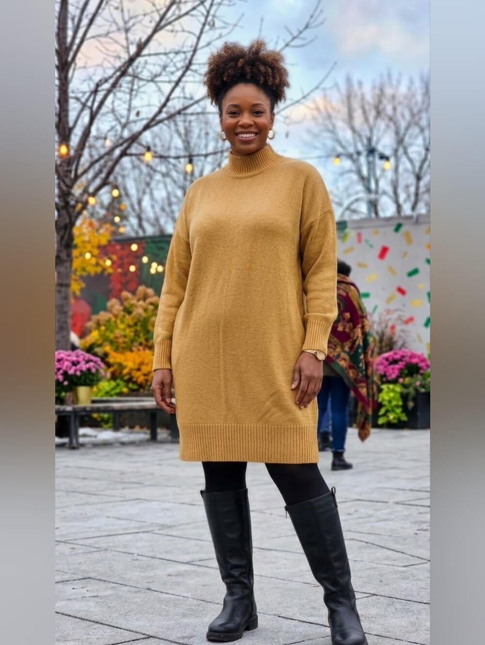 Confortable Robe-pull en tricot couleur Beige-caramel Style Oversize